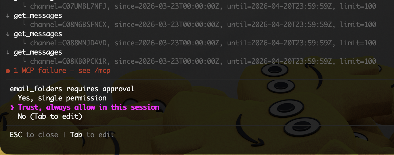 Kiro showing MCP permission prompt and Outlook read-only safety