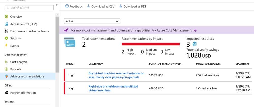 Cost Recommendations